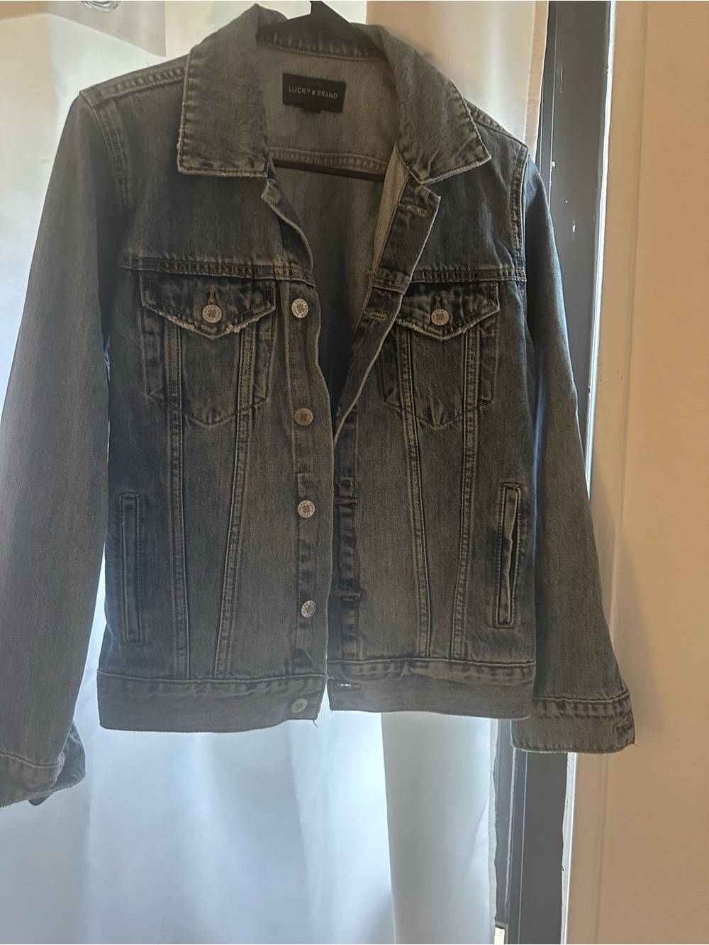Lucky Brand Washed Gray Denim Trucker Jacket